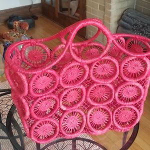 Rattan fair trade red farmers market bag
